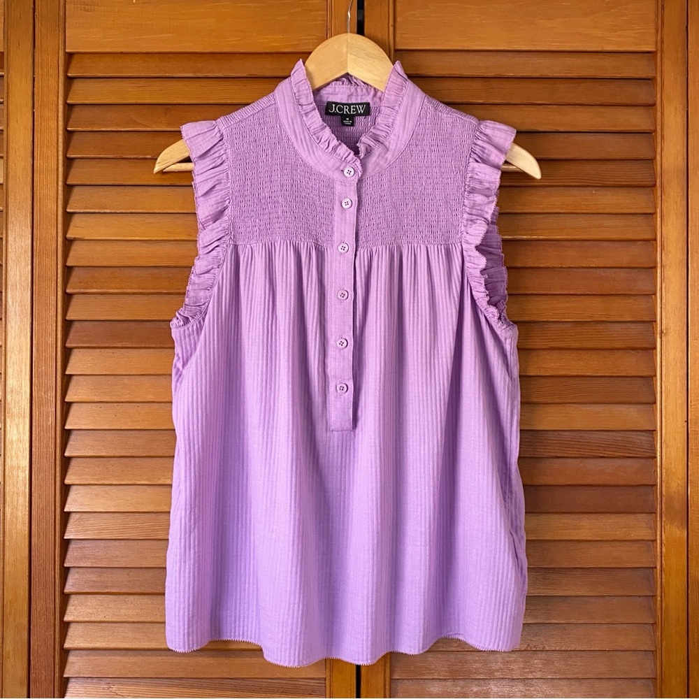 J Crew Garden Top Women's Size Medium Soft Gauze Purple Sleeveless Ruffle Hem